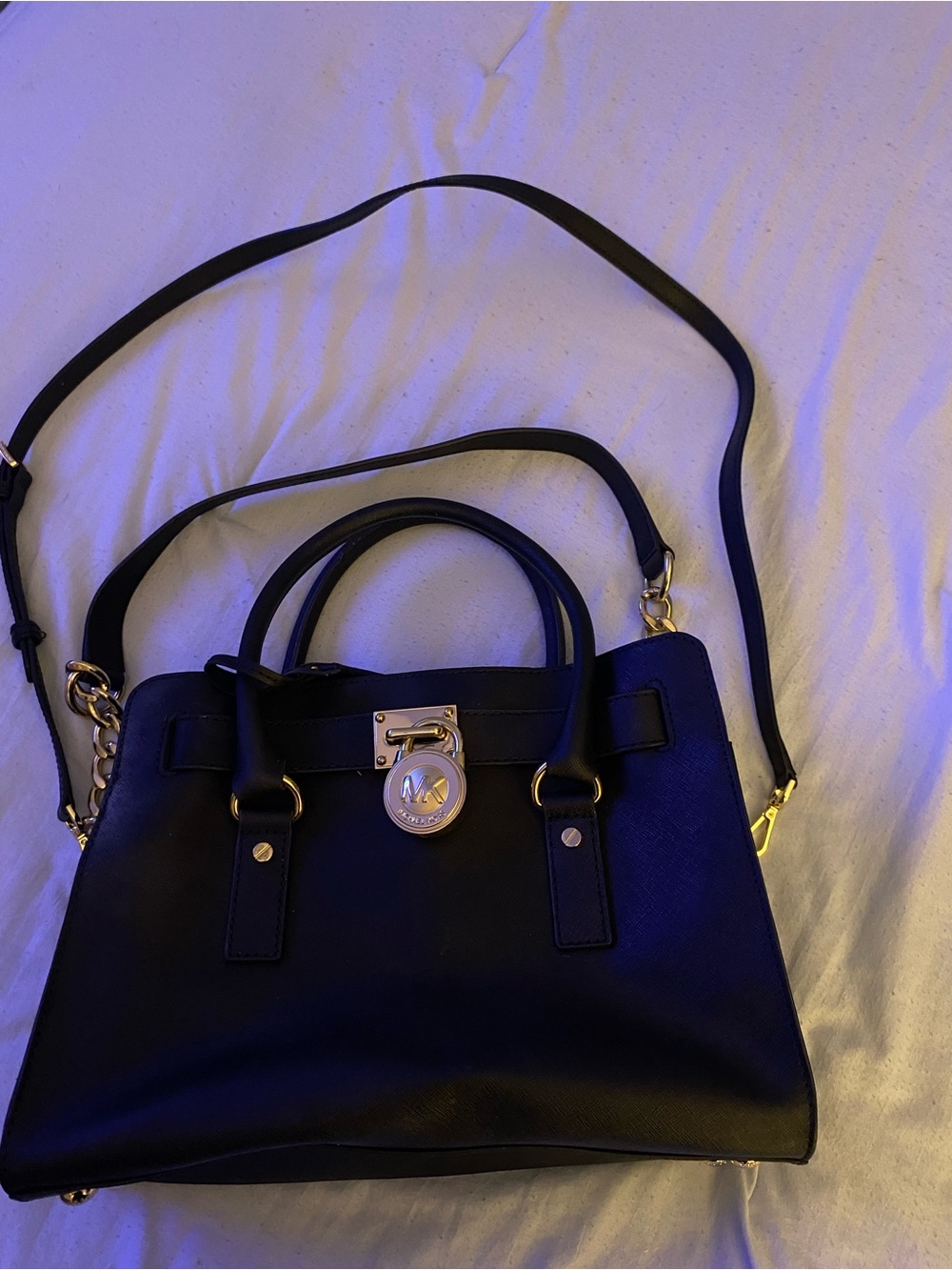 Michael Kors Black Leather Satchel with Gold Accents